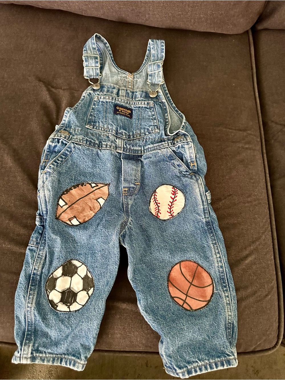 18 mo Oshkosh B’Gosh Blue Denim Sports Patch Overalls